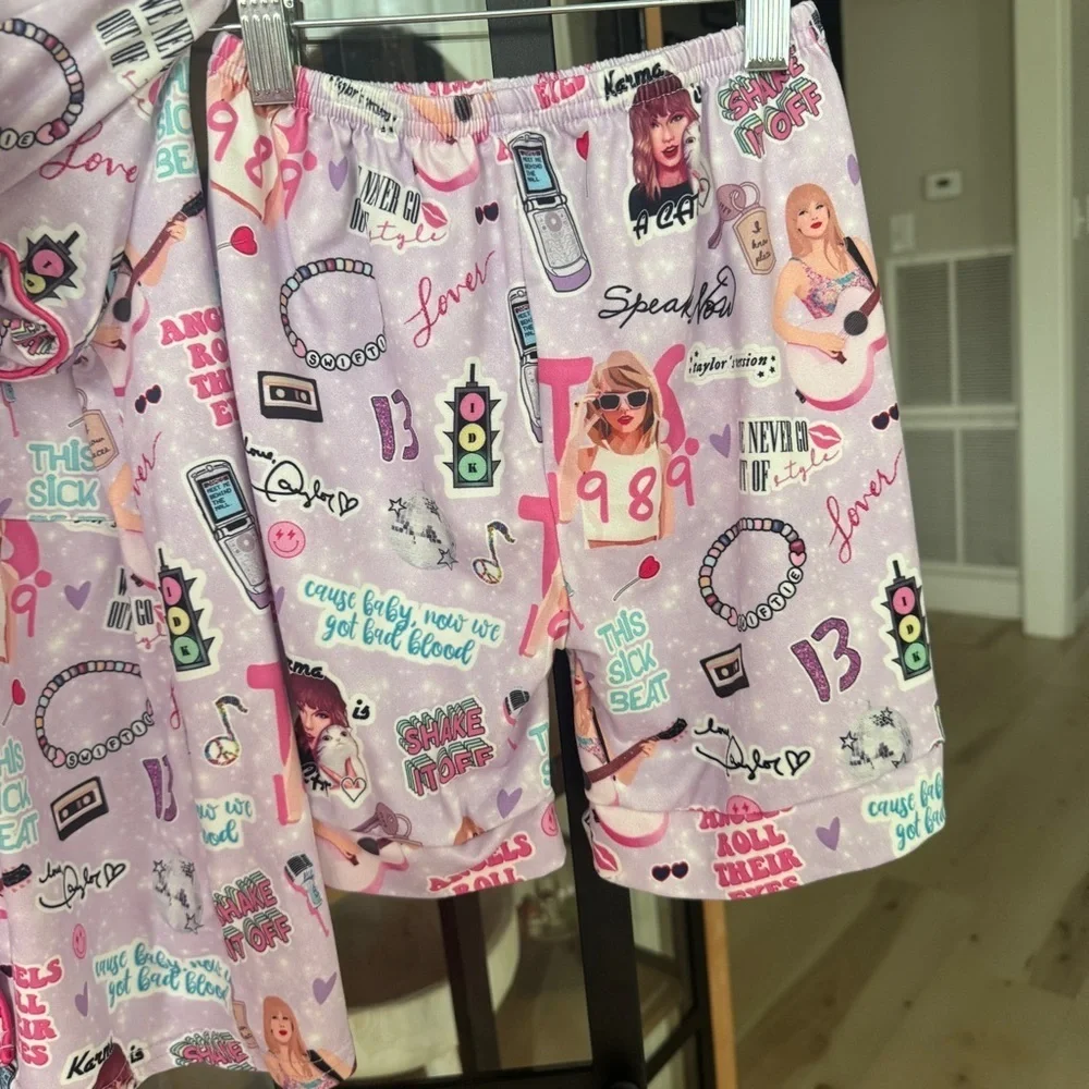 Swifty Pajamas set girls button down shirt top short sleeve shorts 13 eras tour